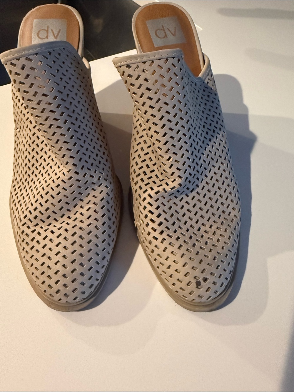 DV by Dolce Vita Light Beige Perforated Slip-On Mules